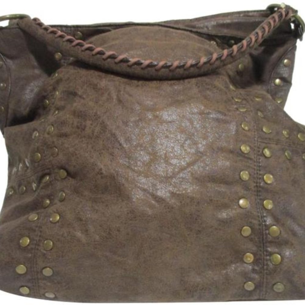 *Unbranded Brown Crinkle Rope Handle Rust Suede Tote